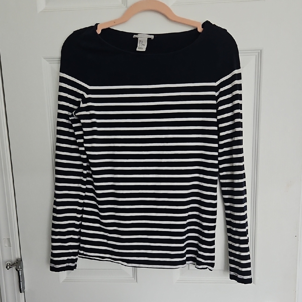 H&M Navy and White Striped Long Sleeve Top